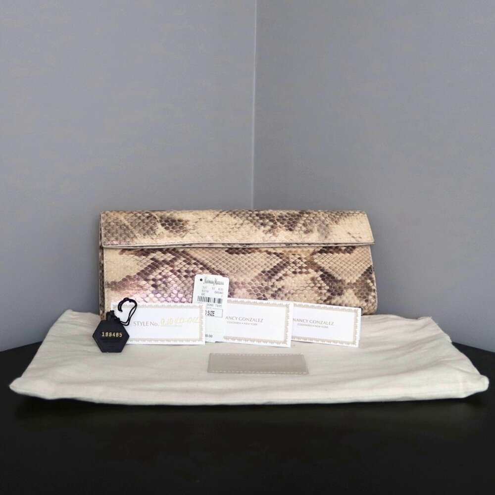 Nancy Gonzalez Pink & Tan Python Snakeskin Clutch Iridescent
